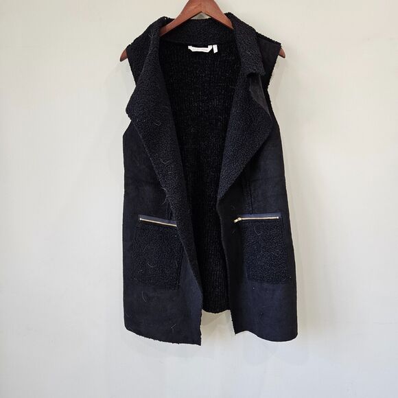 Soft Surroundings Womens Boucle Knit Cardigan Sweater Vest Medium Black Chenille - Picture 1 of 9